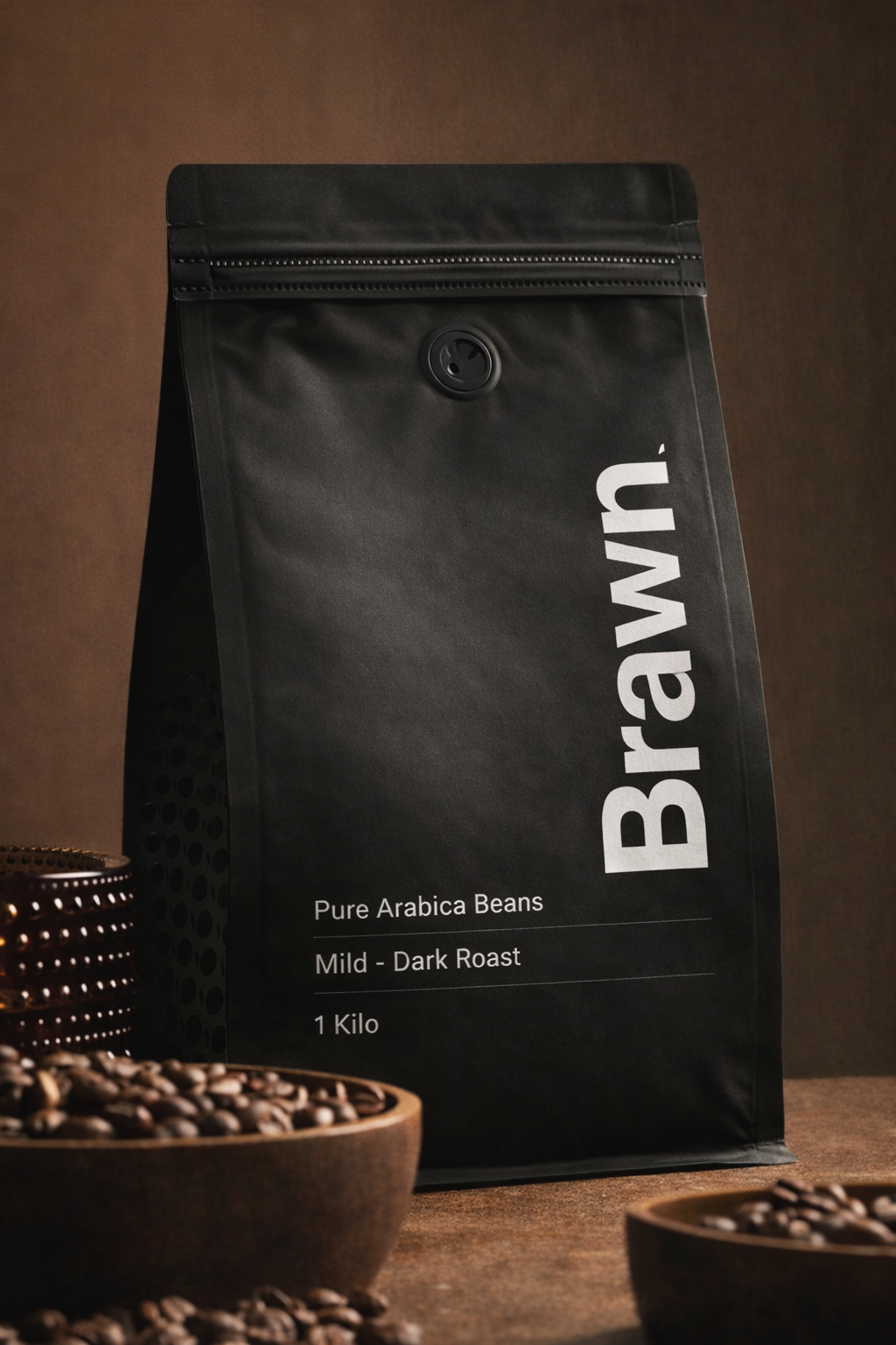 Brawn Coffee Beans — Medium‑Dark Roast | 100% Arabica Whole Beans | 1KG | Fresh Valve Bag